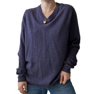 Forte Mens Purple 100% Cashmere Soft V Neck Preppy Sweater Sz L